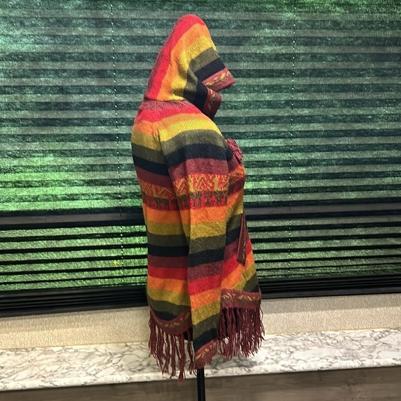 Alpaca Fina Women’s Hooded Pullover Striped w Fringe 100% Alpaca Wool Sweater XS - Picture 4 of 9